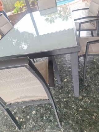 Mesa y 6 Sillas Jardín Aluminio y Cristal