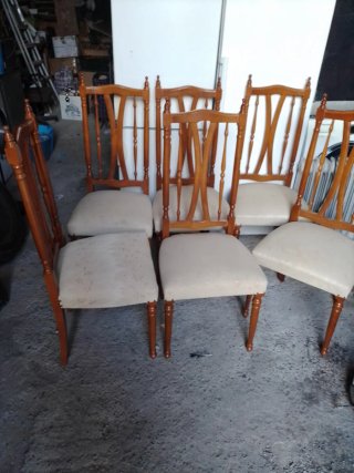 6 Sillas de Comedor Madera y Tela Beige