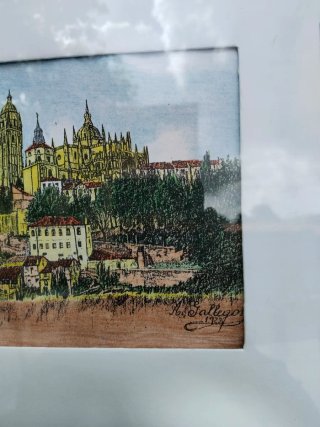 Cuadro acuarelas Segovia enmarcado