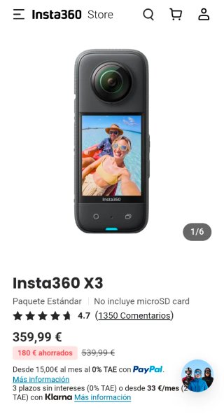 Insta360 X3 Cámara de Acción 360