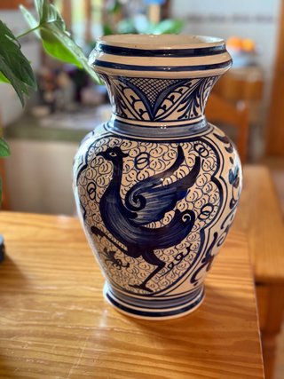 Jarrón decorativo azul y blanco 50 cm