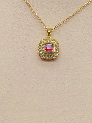 Collar Acero Bañado Oro 18k con Piedra Roja