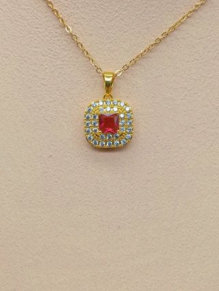 Collar Acero Bañado Oro 18k con Piedra Roja
