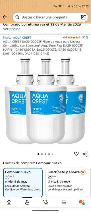 Filtro Aqua Crest AQF-FF11F Nevera Samsung