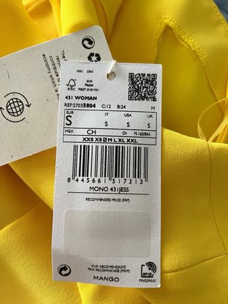 Mono Mango Talla S Amarillo