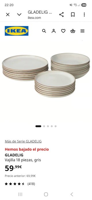 Juego Vajilla IKEA GLADELIG 18 Piezas NUEVA 30€