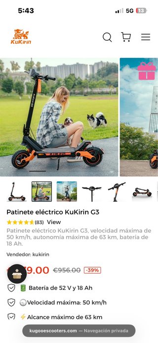 Patinete Eléctrico KuKirin G3