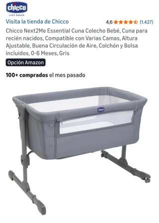 Cuna Chicco Next2Me Essential Gris
