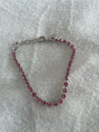 Braccialetto Tennis con Strass Rosa Argento