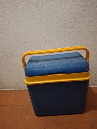 Nevera azul y amarilla