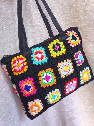 Borsa Granny Square capiente con Zip