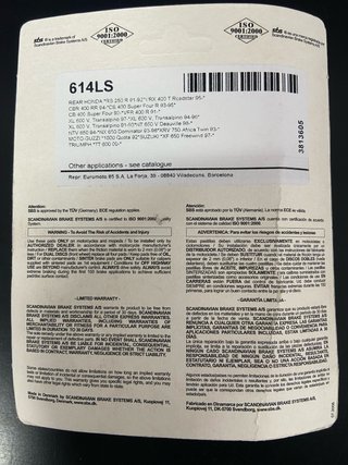 Pastillas Freno SBS 614LS Traseras Honda/Triumph