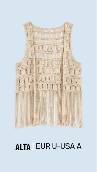 Chaleco macramé beige flecos talla única