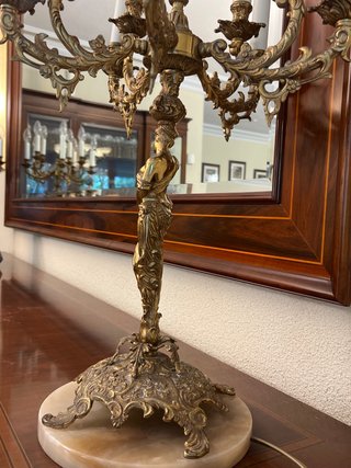 Pareja Candelabros Bronce 5 Brazos Dobles