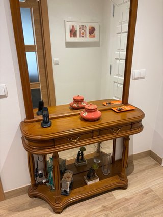 Mueble recibidor madera maciza con 2 espejos