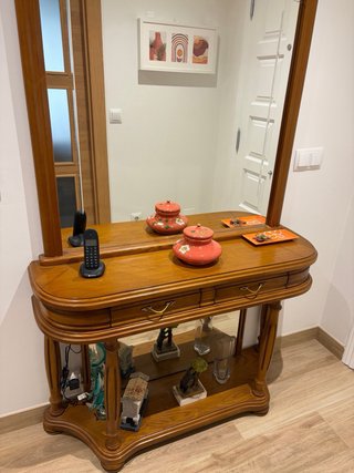 Mueble recibidor madera maciza con 2 espejos