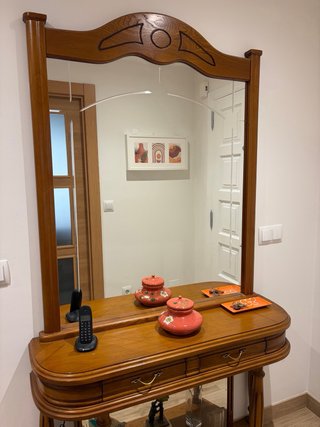 Mueble recibidor madera maciza con 2 espejos
