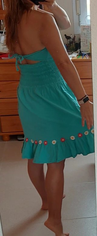Vestido playero verde flores S