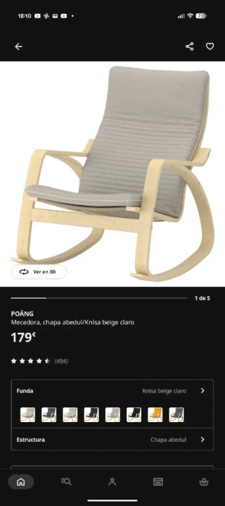 Mecedora Poäng Ikea Madera y Tela Gris.