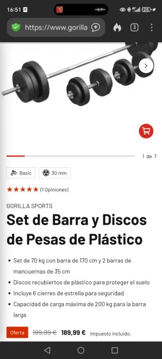 Set de Barra y Discos de Pesas Plástico
