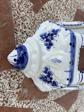 Farol de cerámica exterior azul y blanco