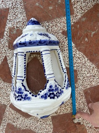 Farol de cerámica exterior azul y blanco