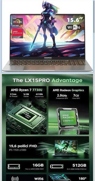 Acemagic Laptop 15.6 Ryzen 7 16GB RAM Grigio