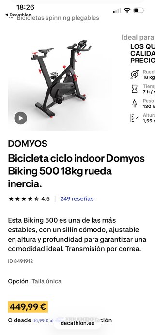 Bicicleta Spinning Domyos Biking 500