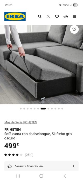 Sofá Cama 3/4 Plazas Gris