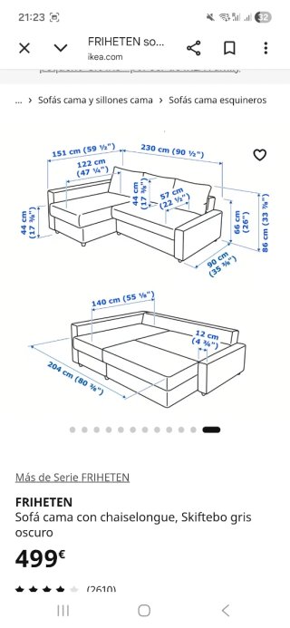 Sofá Cama 3/4 Plazas Gris
