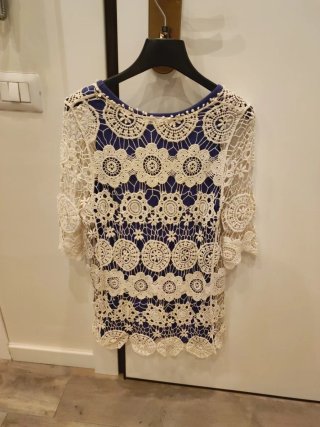 Maglia uncinetto panna e blu