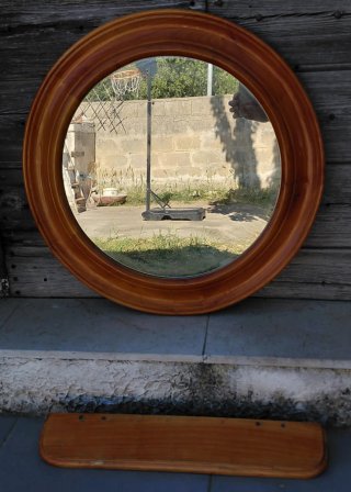 Specchio tondo e mensola vintage anni '70