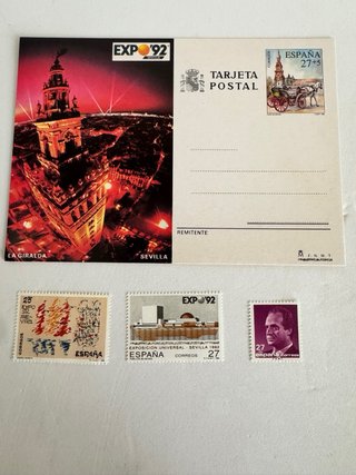 Lote Sellos y Tarjeta Postal Expo 92 Sevilla