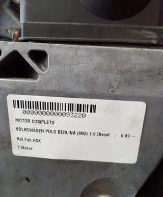 Motor volkswagen asx polo berlina (6n2) 1.9 93220