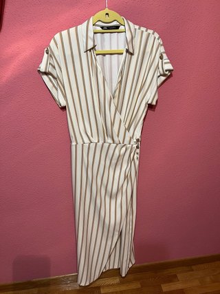 Vestido rayas beige Zara Talla S