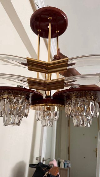 Lámpara de techo cristal y madera