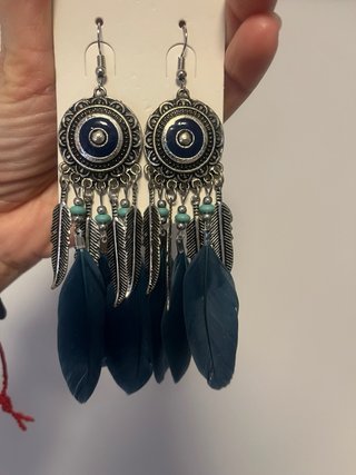 Pendientes largos plumas estilo étnico
