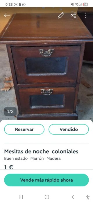 Mesita de noche colonial madera y cristal