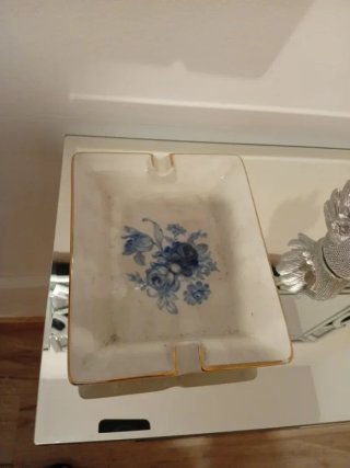 Cenicero antiguo porcelana Limoges floral azul