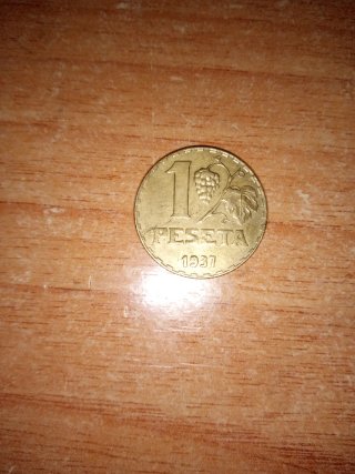 Moneda 1 Peseta Española 1937 Antigua