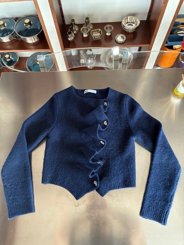 Jaqueta de lã azul marinho Zara para mulher