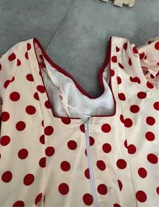 Vestido Flamenca Beige Lunares Rojos Talla Única