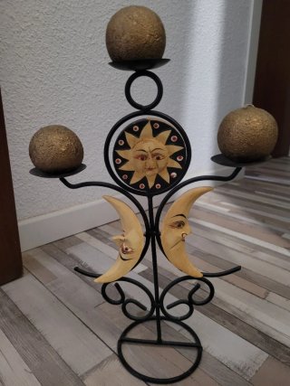 Candelabro Sol y Luna Metal Dorado