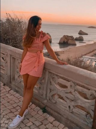Conjunto top y falda cuadros vichy naranja
