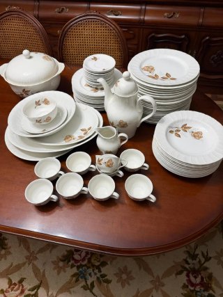 Vajilla porcelana flores marrones