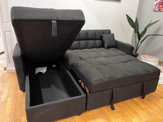 Sofacama Negro Tela Abatible con Arcon