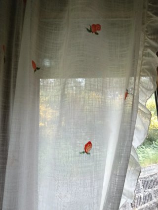Cortinas de cocina con estampado de melocotón