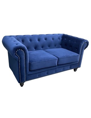 Sofá Chester Azul Marino 2 Plazas Terciopelo