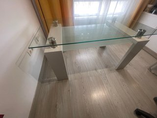 Mesa salón cristal y madera blanca