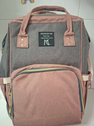 Mochila Pañalera MOOEDCOE Gris y Rosa